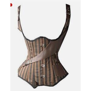 Steampunk Striped Lace-Up Corset Vest with Buckle Detail – Adjustable Fit